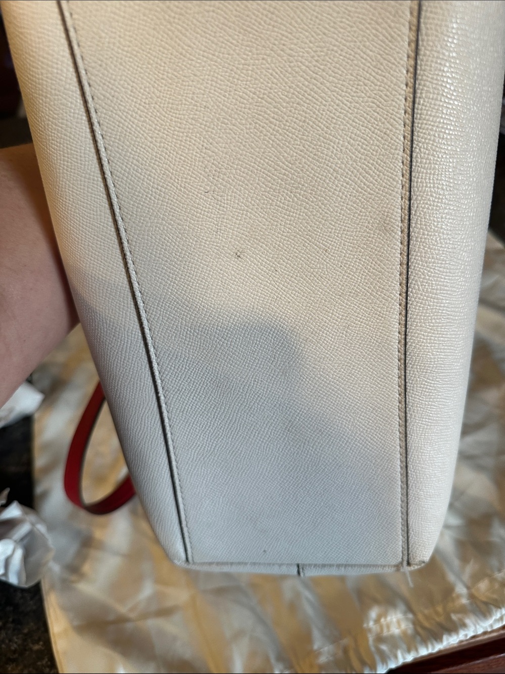 Coach Ivory Tote with Red Handles and Navy Trim - Picture 8 of 11